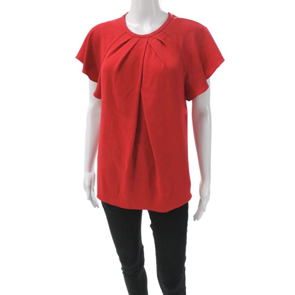 Tara Jarmon Women Red Polyester Round Neck Short Sleeve Designer Blouse Size 36
